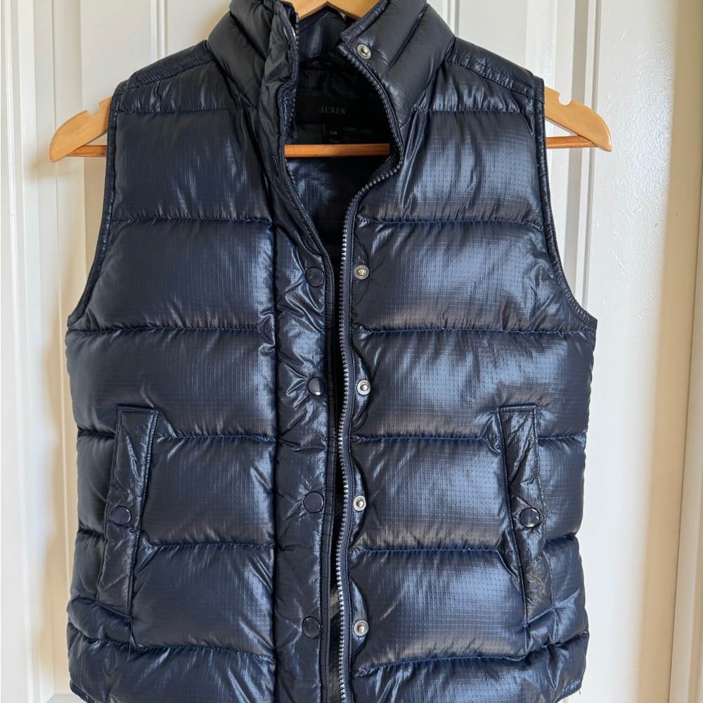 J Crew Midnight Navy Shiny Down Vest